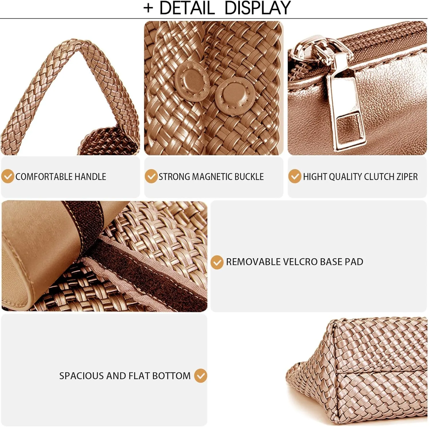 Women Vegan Leather Hand-Woven Tote Handbag Fashion Shoulder Top-handle Bag All-Match Underarm Bag with Purse