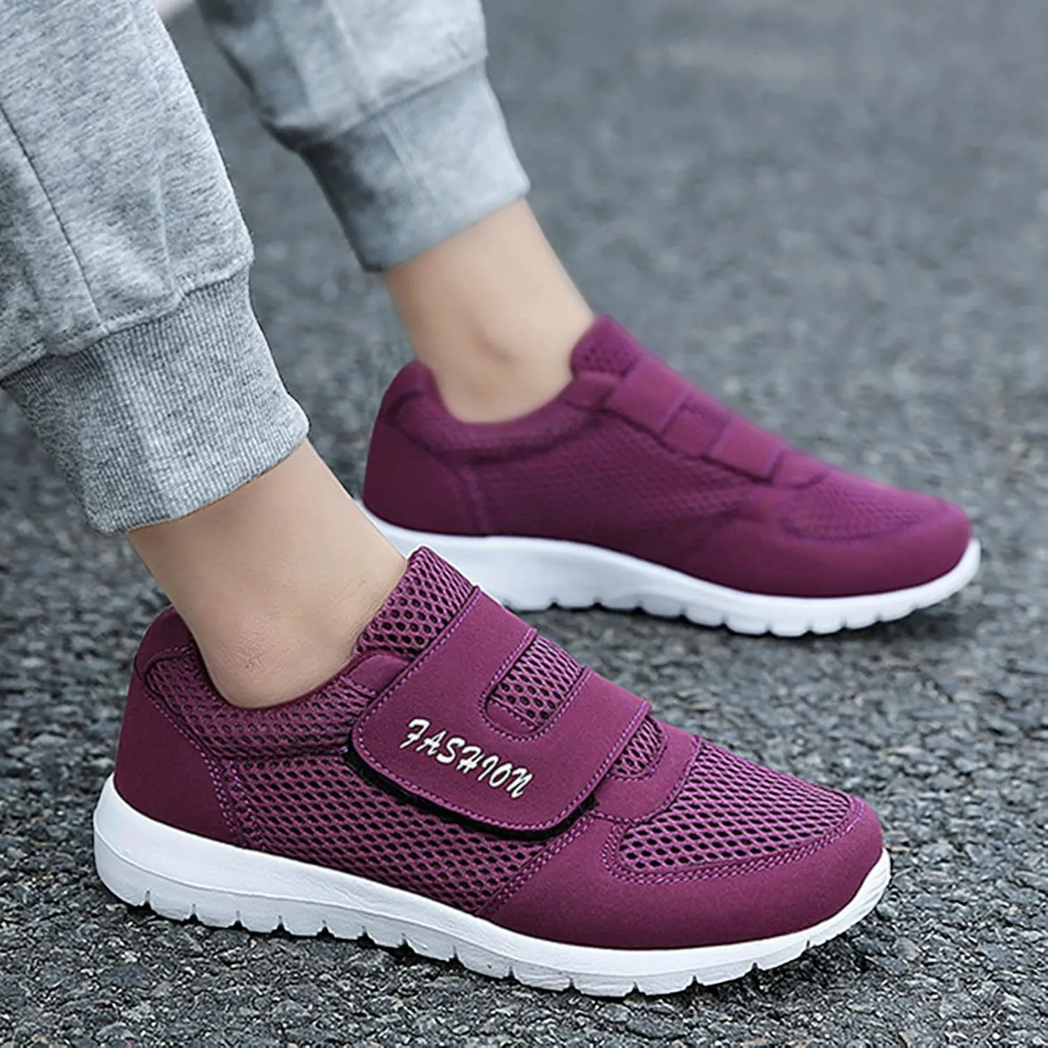 Women's 2024 New Hook Loop Solid Color Fly Woven Mesh Breathable Running Shoes Sneaker Sandals for Women