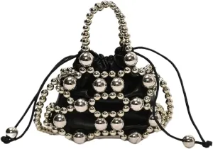 Women's Beaded Mini Evening Handbag Hollow Out Top Handle Crossbody Bags Small Satchel Purse