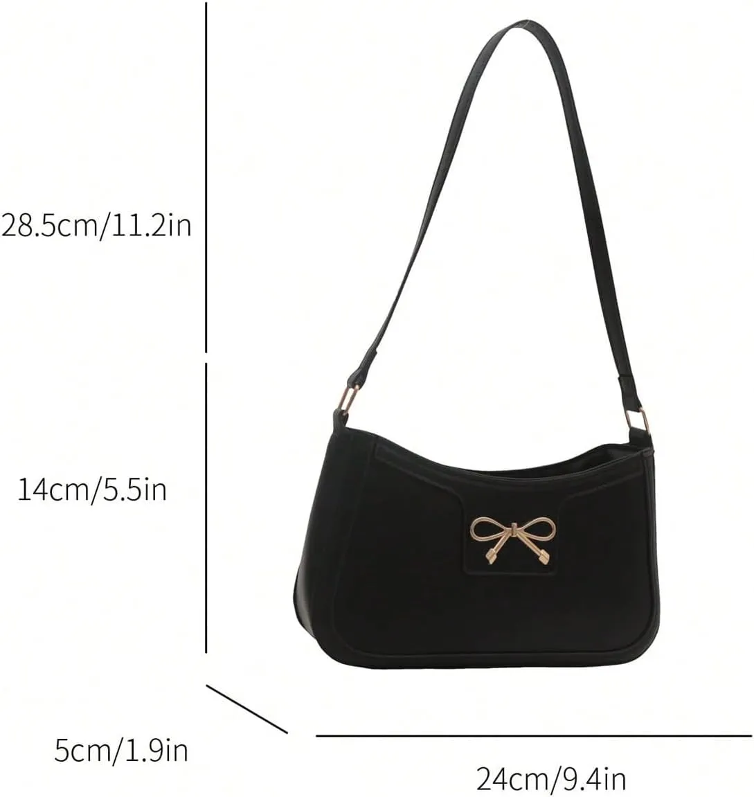Women's Bowknot Zipper Shoulder Handbag Top Handle Elegant Small Underarm Bags Trendy Purse