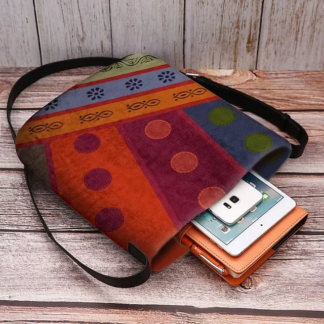 Women's Colorful Geometric Print Crossbody Bag – Boho Style Shoulder Bag for Casual Everyday Use