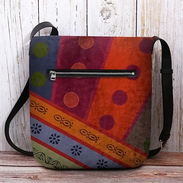 Women's Colorful Geometric Print Crossbody Bag – Boho Style Shoulder Bag for Casual Everyday Use