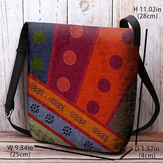 Women's Colorful Geometric Print Crossbody Bag – Boho Style Shoulder Bag for Casual Everyday Use