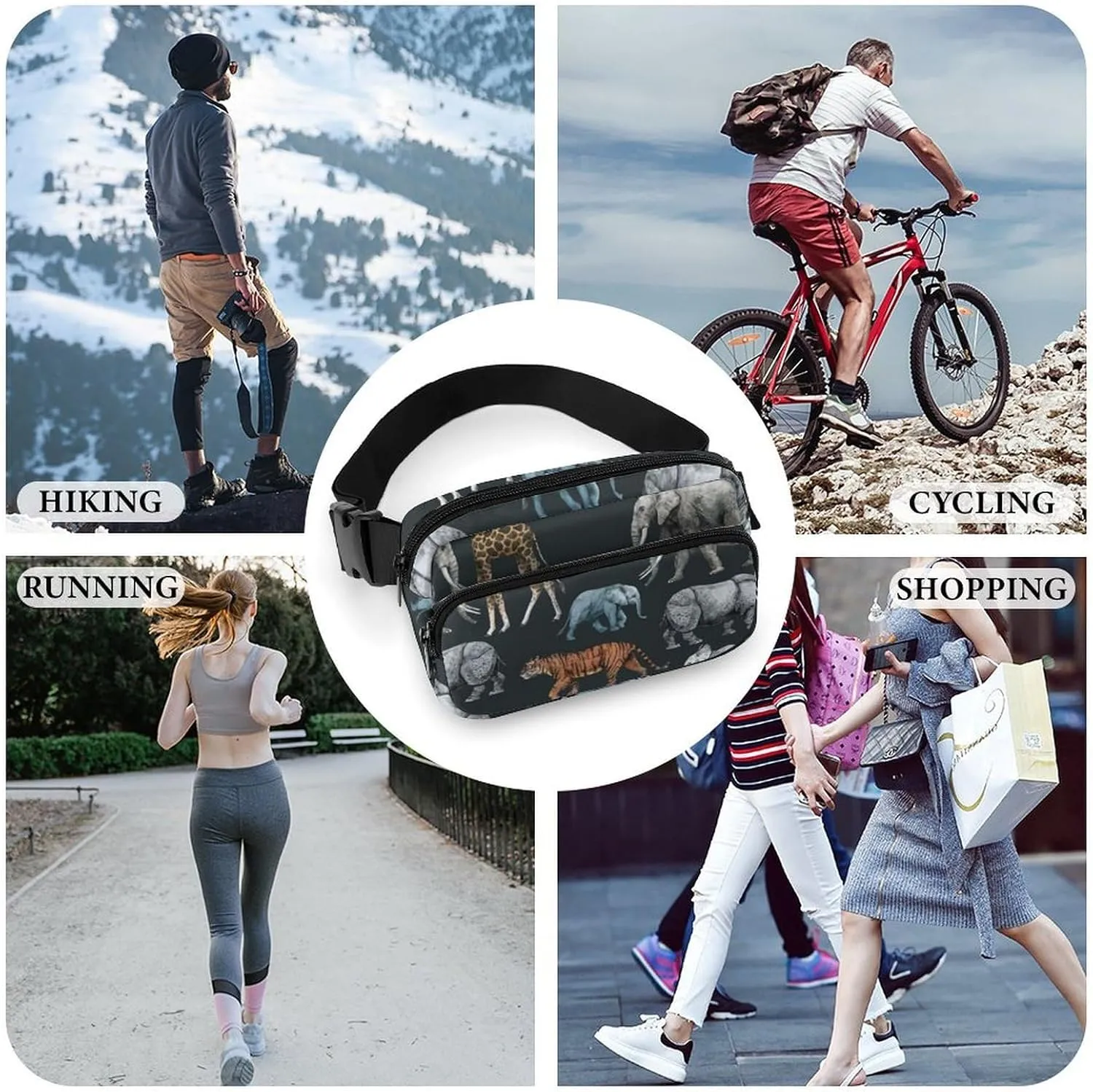 Womens Compact Sports Fanny Pack Water-Resistant Belt Bag for Travel/Hiking, Compatible with Retro Wild Animal Giraffe