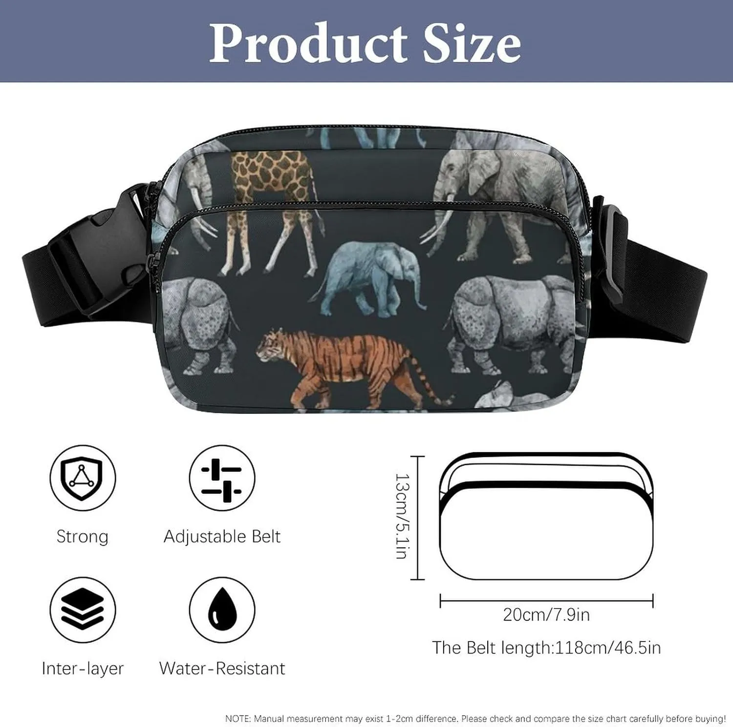 Womens Compact Sports Fanny Pack Water-Resistant Belt Bag for Travel/Hiking, Compatible with Retro Wild Animal Giraffe