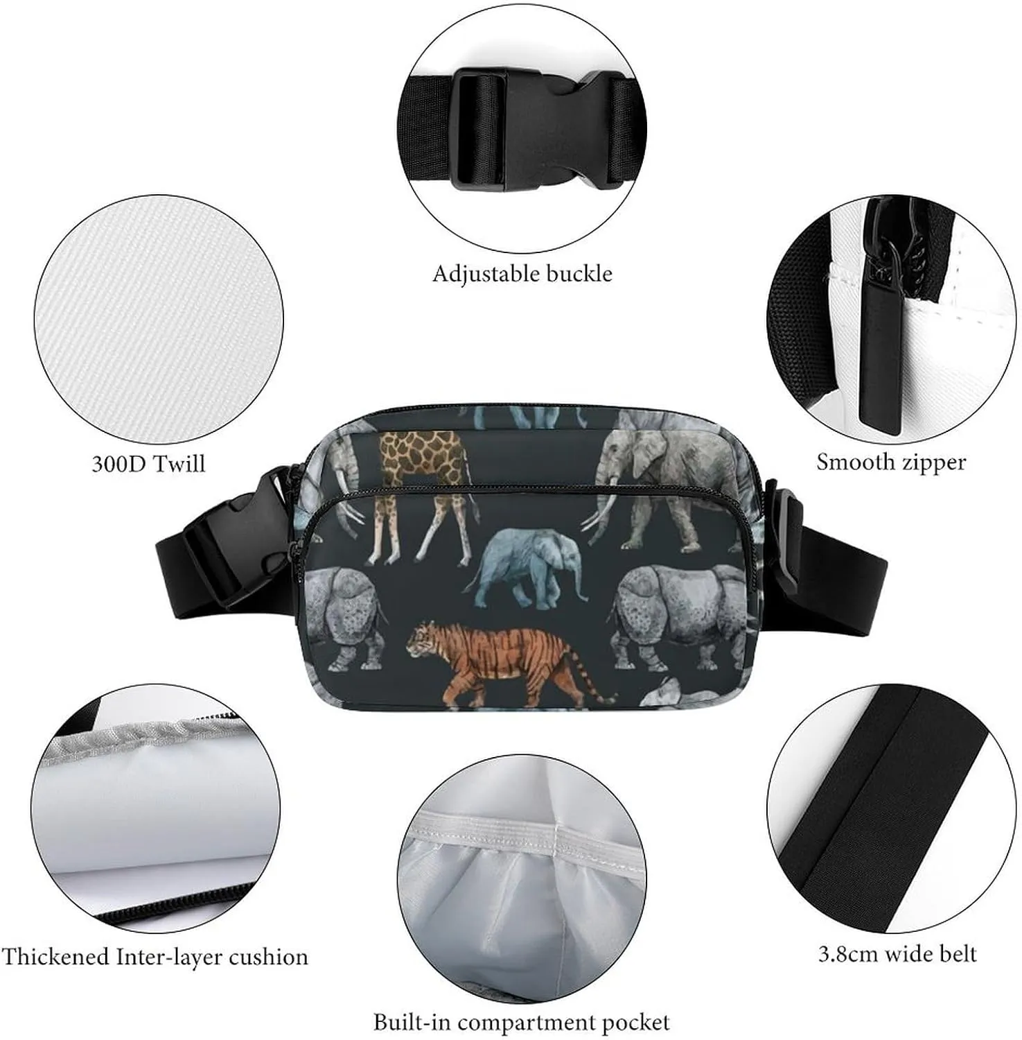Womens Compact Sports Fanny Pack Water-Resistant Belt Bag for Travel/Hiking, Compatible with Retro Wild Animal Giraffe