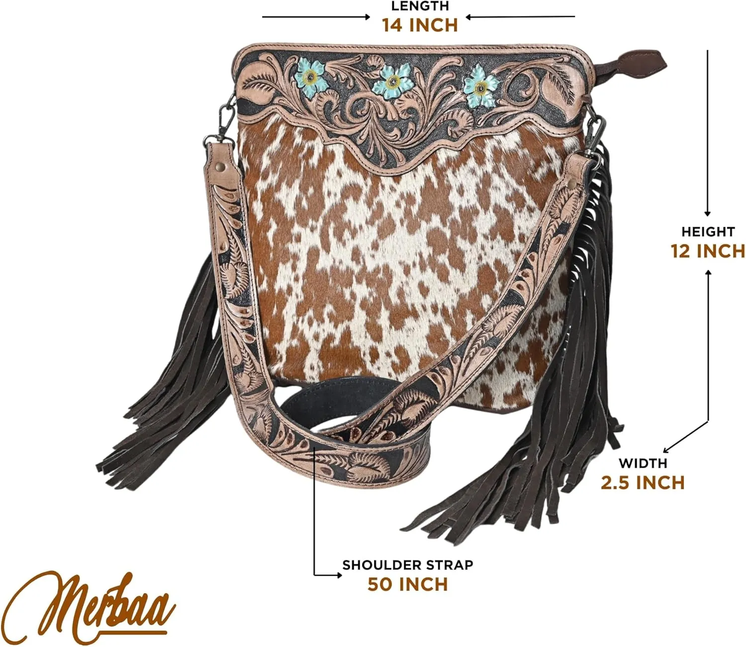 Women’s Cowhide Hairon Leather Crossbody Shoulder Bag with Strap Messenger Style Western Fringe Leather Sling Bag