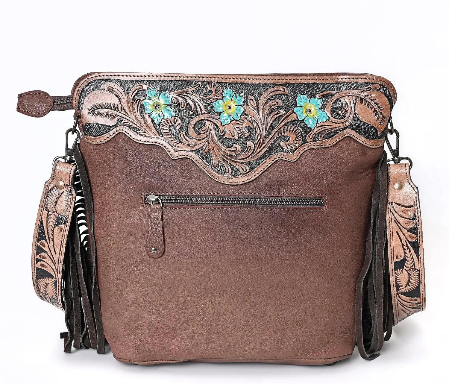 Women’s Cowhide Hairon Leather Crossbody Shoulder Bag with Strap Messenger Style Western Fringe Leather Sling Bag