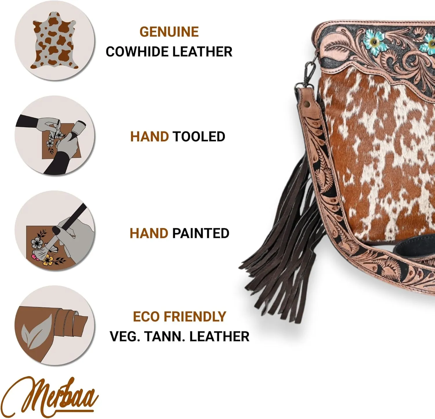 Women’s Cowhide Hairon Leather Crossbody Shoulder Bag with Strap Messenger Style Western Fringe Leather Sling Bag