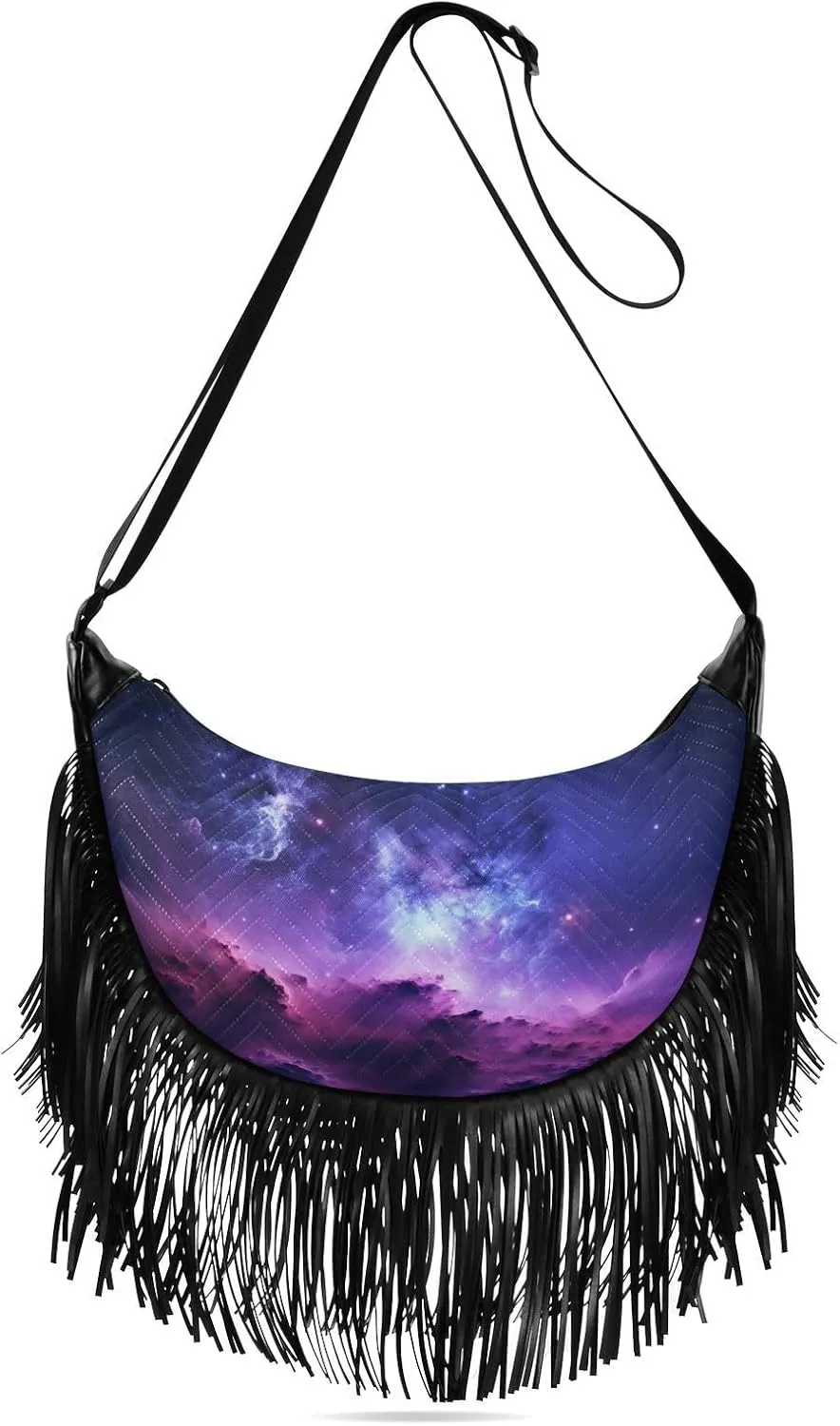 Women's Crossbody Handbags Cosmic Phenomena Galaxy Background Fringe Tassel Cross Body Bag Shoulder Handbag