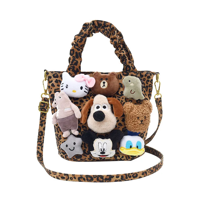 Women's Cute Plush Leopard Print Large Capacity Shoulder Bags