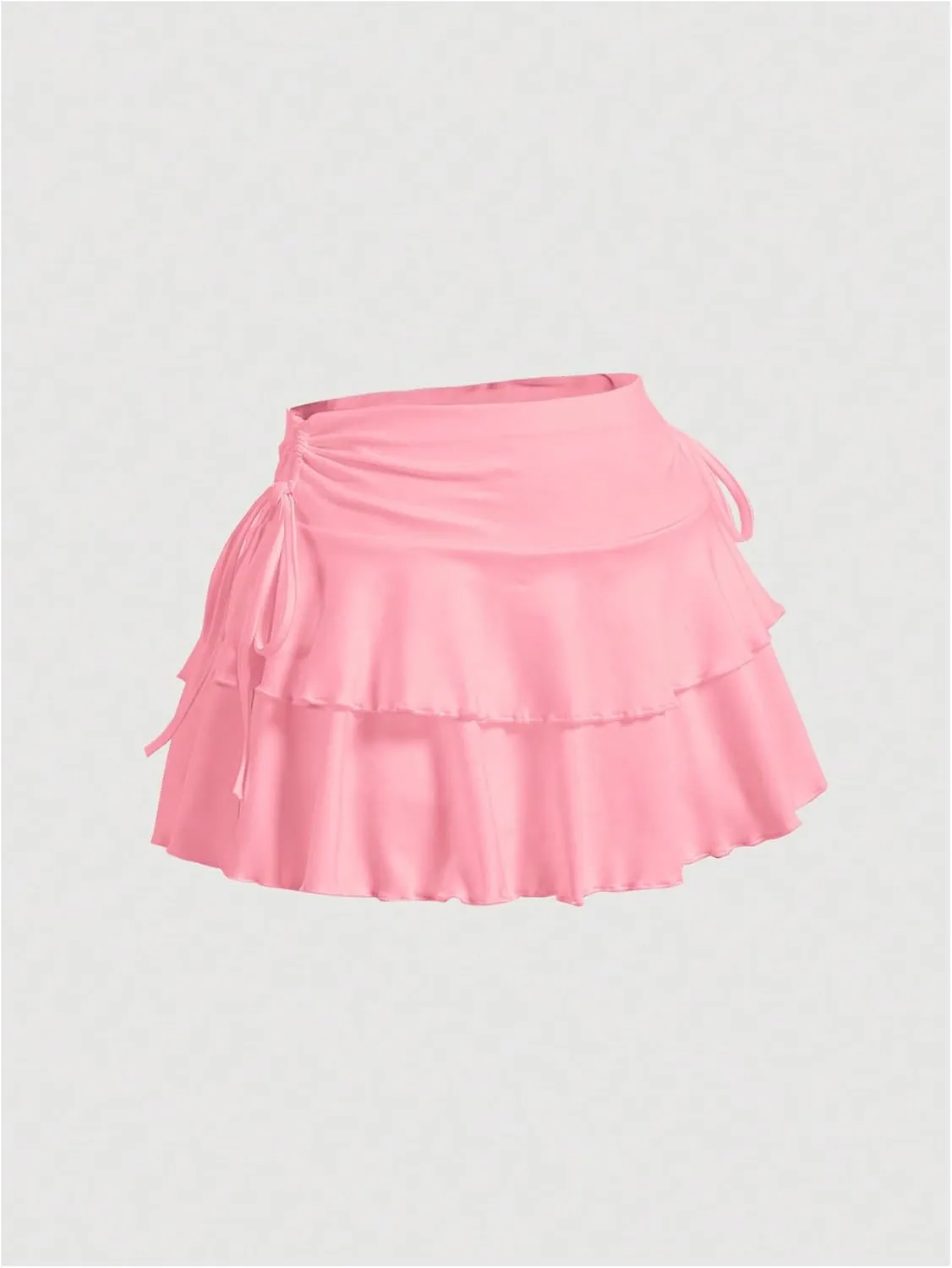 Women's Drawstring Bow Side Mini Skirts Tiered Layer Ruffle Elastic Waist Y2K Coquette Short Skirts