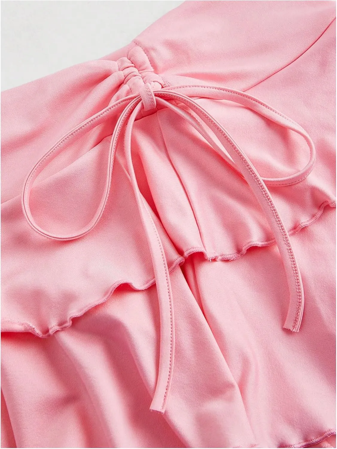 Women's Drawstring Bow Side Mini Skirts Tiered Layer Ruffle Elastic Waist Y2K Coquette Short Skirts