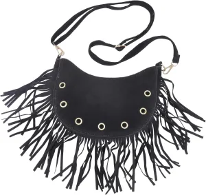 Women's Fringe Crossbody Bag Shoulder Bag Tassel Chest Fanny Pack for Women Girls Black Travel Pouch