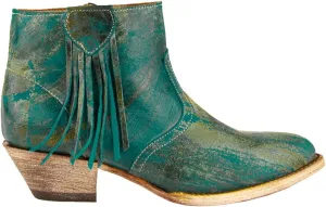 Womens Fringe Round Toe Zippered Casual Boots Ankle Low Heel 1-2" - Green