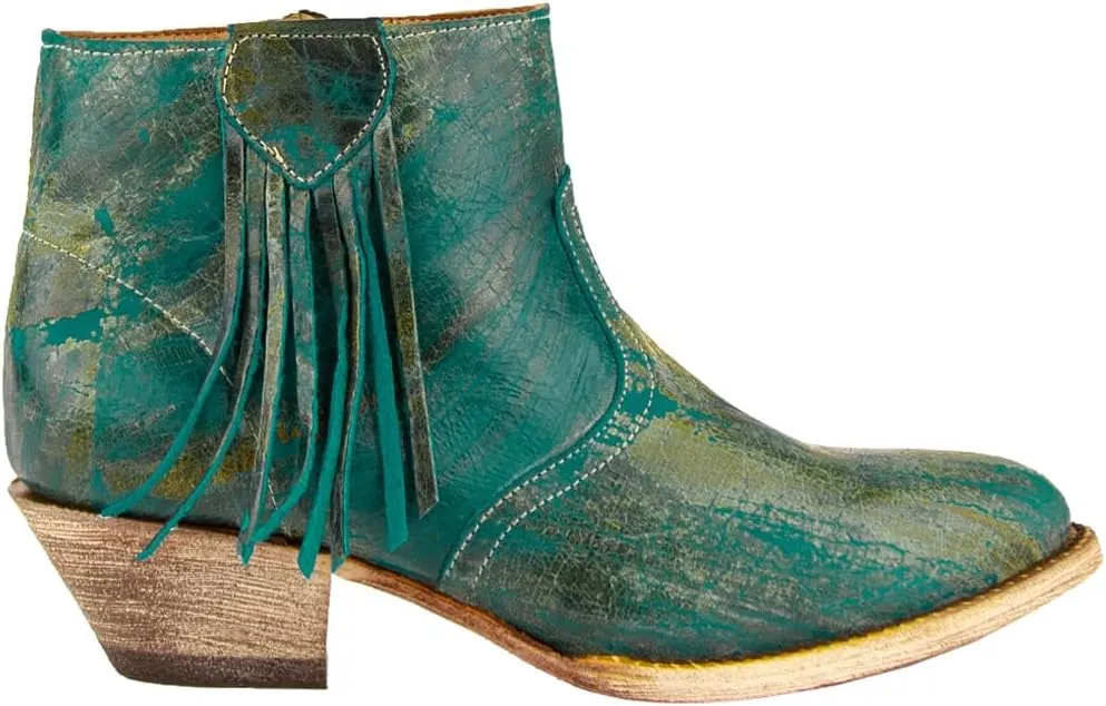 Womens Fringe Round Toe Zippered Casual Boots Ankle Low Heel 1-2" - Green