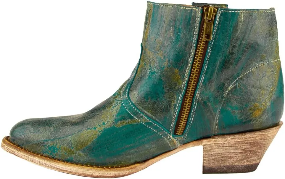 Womens Fringe Round Toe Zippered Casual Boots Ankle Low Heel 1-2" - Green