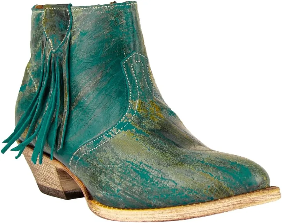Womens Fringe Round Toe Zippered Casual Boots Ankle Low Heel 1-2" - Green