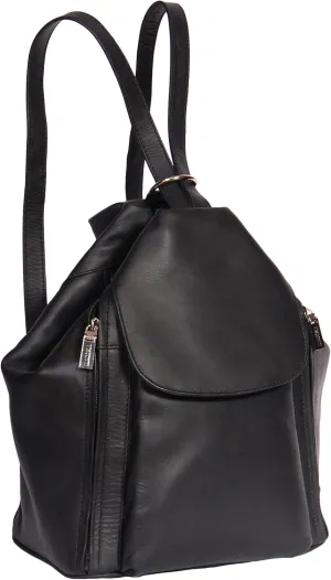 Womens Genuine Leather Backpack 'ROME' Black Rucksack Organiser Bag 23x30x15cm, Black, 23x30x15cm