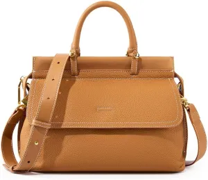 Women's Genuine Leather Handbag Flap-over Belt Shoulder Bag Top Handle Tote Satchel Purse Work Bag