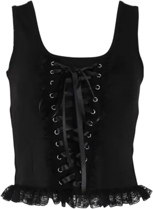 Women's Gothic Crop Top Spaghetti Strap Camisole Mall Goth Grunge Punk Fairy Cami Corset Top Backless Vest