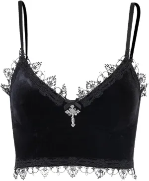 Women's Gothic Crop Top Spaghetti Strap Camisole Mall Goth Grunge Punk Fairy Cami Corset Top Backless Vest