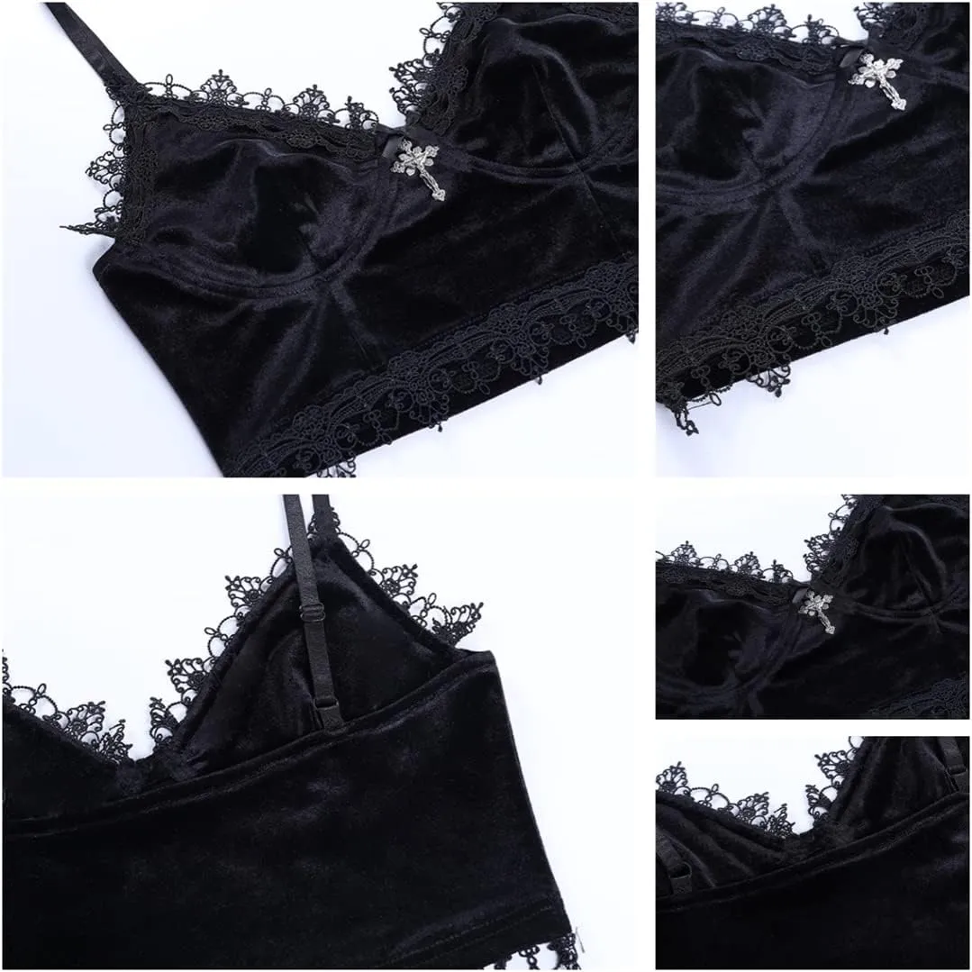 Women's Gothic Crop Top Spaghetti Strap Camisole Mall Goth Grunge Punk Fairy Cami Corset Top Backless Vest
