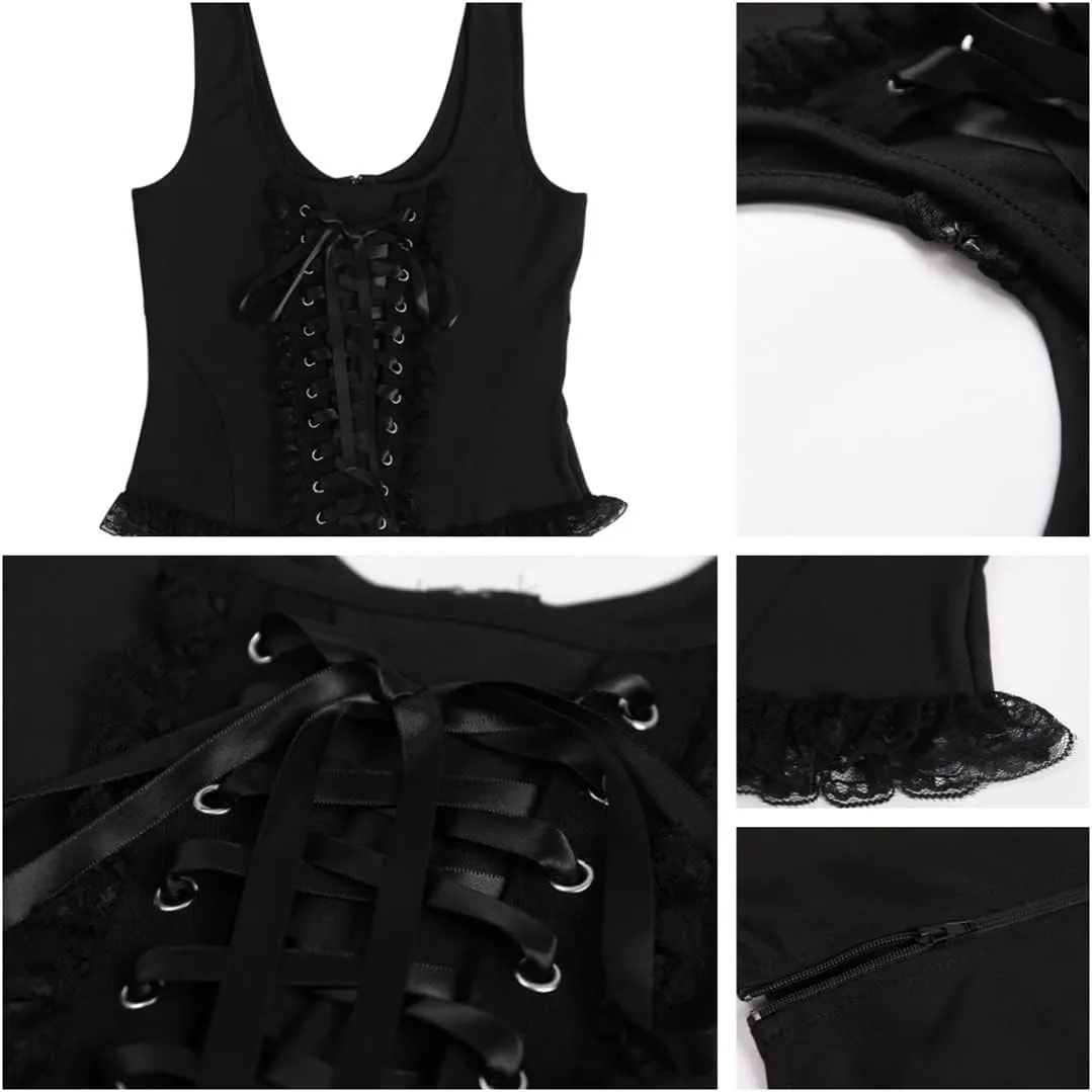 Women's Gothic Crop Top Spaghetti Strap Camisole Mall Goth Grunge Punk Fairy Cami Corset Top Backless Vest