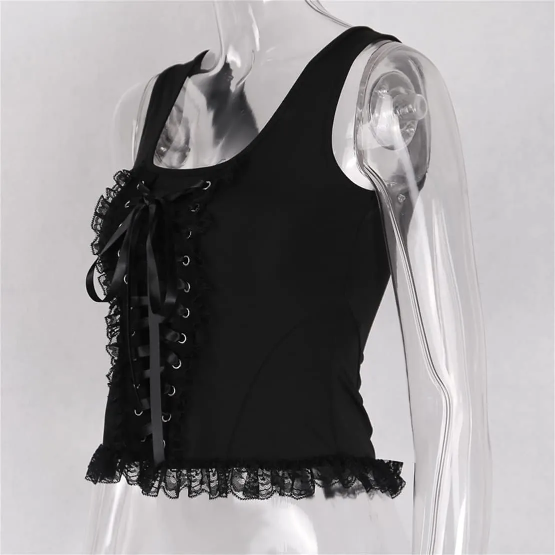 Women's Gothic Crop Top Spaghetti Strap Camisole Mall Goth Grunge Punk Fairy Cami Corset Top Backless Vest