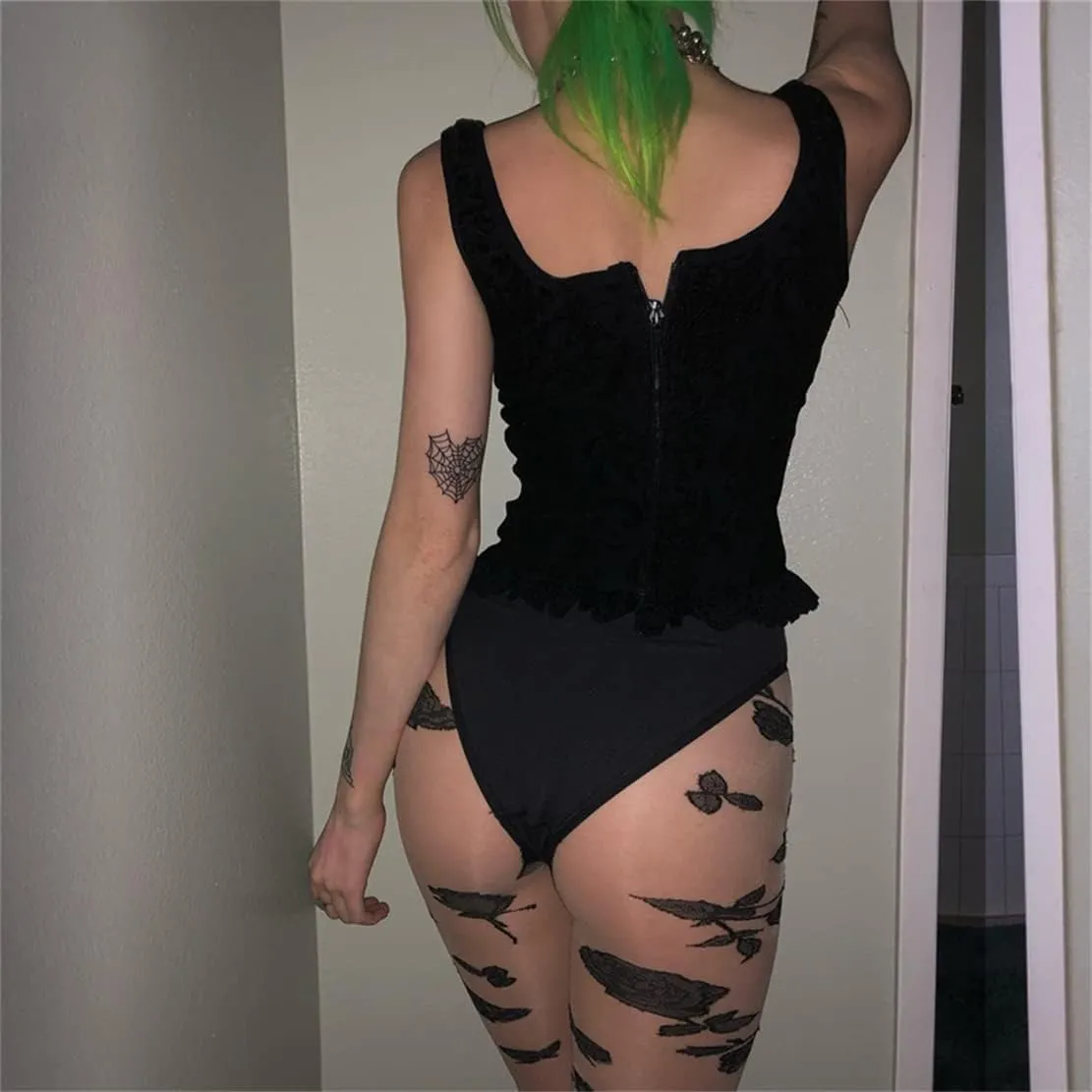 Women's Gothic Crop Top Spaghetti Strap Camisole Mall Goth Grunge Punk Fairy Cami Corset Top Backless Vest