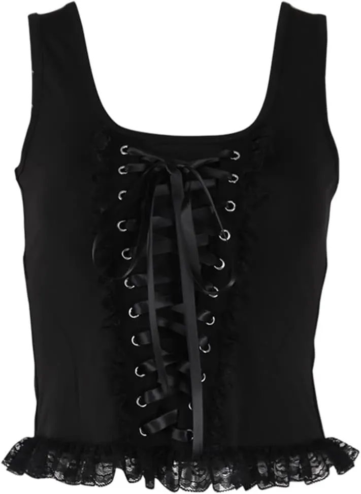 Women's Gothic Crop Top Spaghetti Strap Camisole Mall Goth Grunge Punk Fairy Cami Corset Top Backless Vest