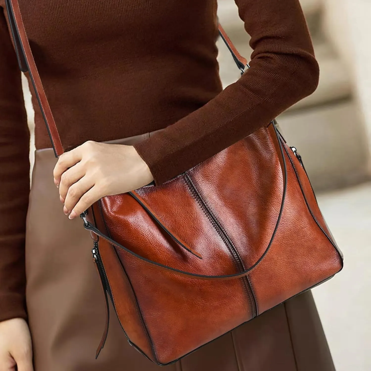 Women's leather retro shoulder bag largeHOBO bag crossbody bag