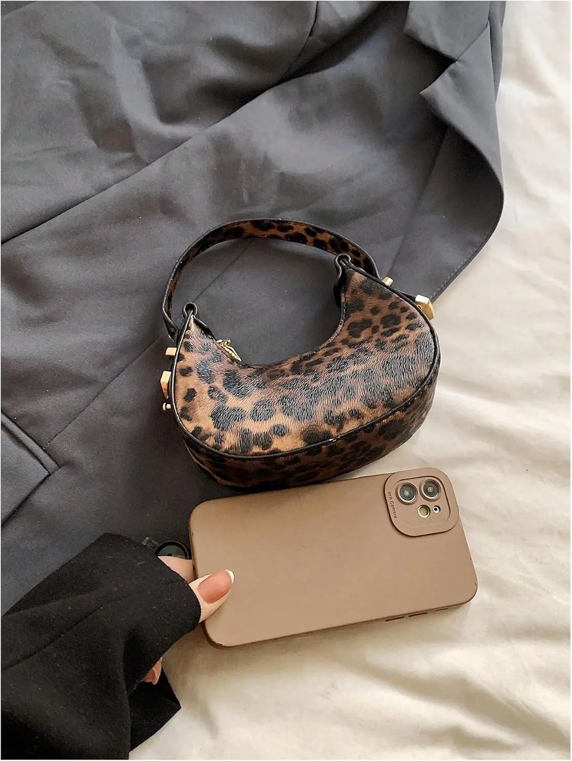 Women's Leopard Print Handbag Cheetah Top Handle Clutch Purses Mini Zip Hobo Bags