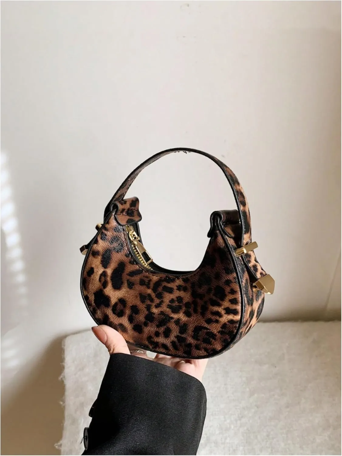 Women's Leopard Print Handbag Cheetah Top Handle Clutch Purses Mini Zip Hobo Bags