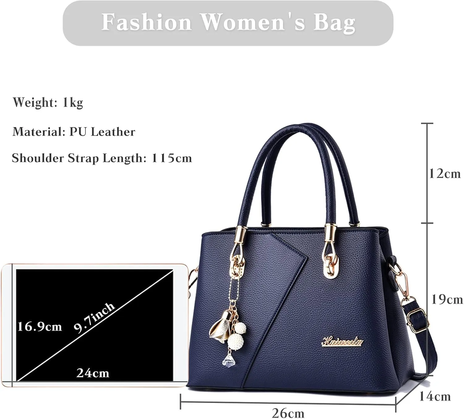 Womens Multi Pocket Handbag Top-handle Bags Shoulder Bag PU Leather
