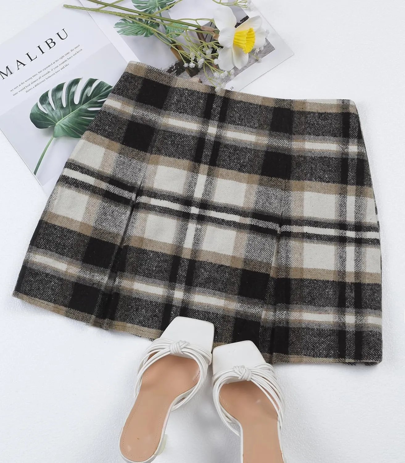 Women's Plaid Mini Skirt Zipper Side High Waisted Pleated A Line Short Skirt