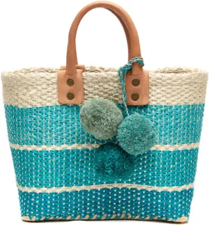 Women's Samana II Ombre Stripe Sisal Handheld Mini Tote Straw Bag w Pom Pom