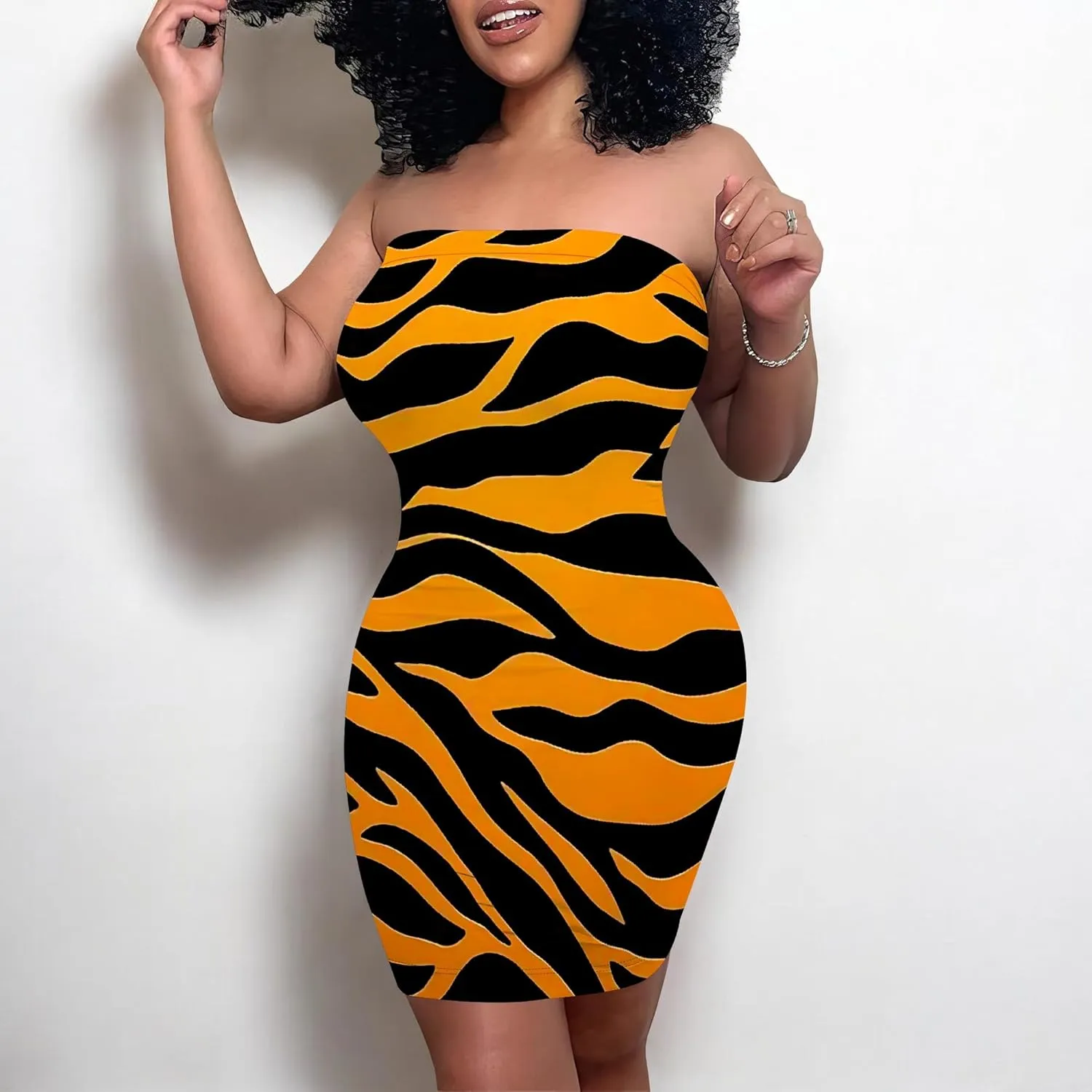 Women's Sexy Strapless Mini Dresses Bodycon Sleeveless Tube Top Floral Print Fitted Cocktail Club Party Formal Dress