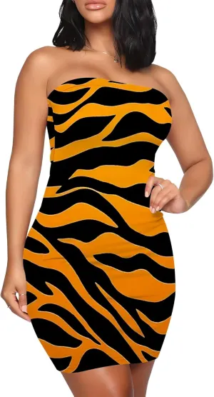 Women's Sexy Strapless Mini Dresses Bodycon Sleeveless Tube Top Floral Print Fitted Cocktail Club Party Formal Dress
