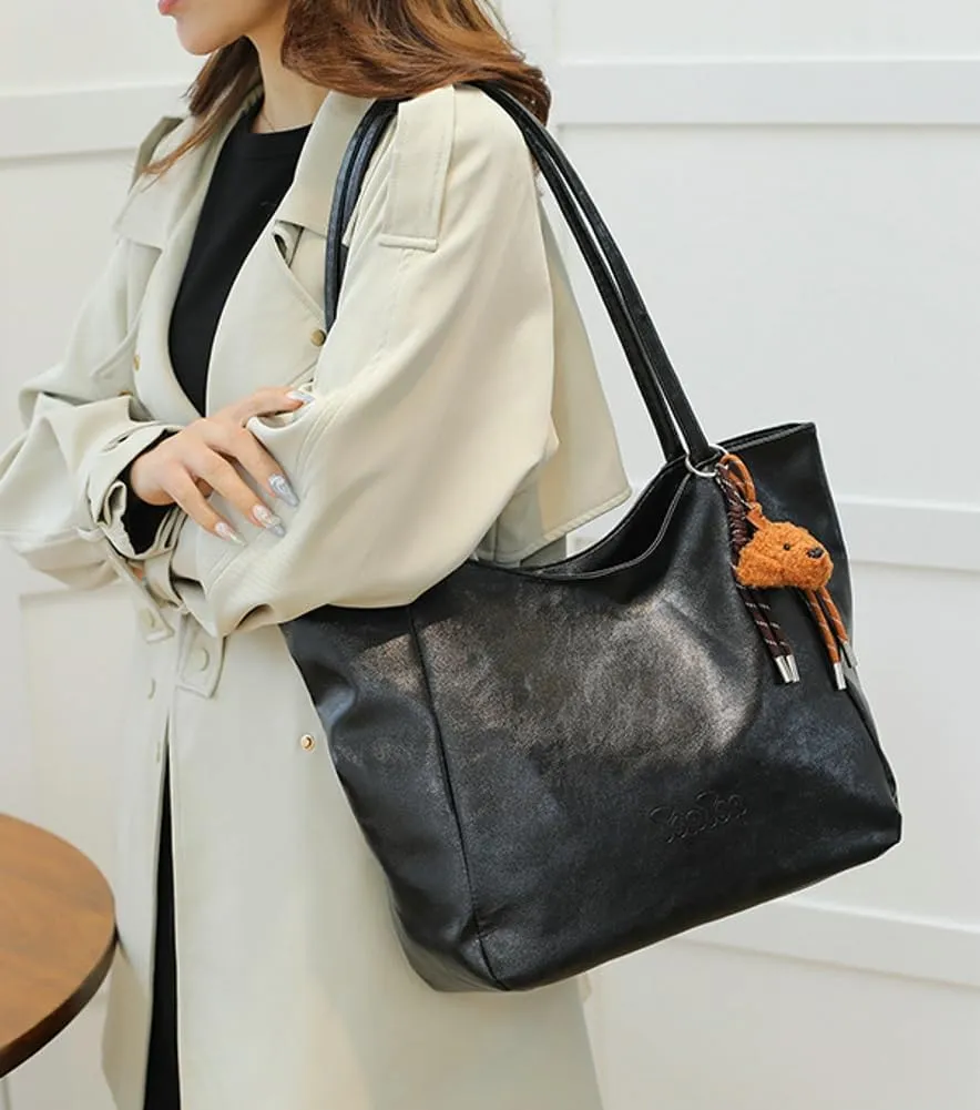 Womens Tote Bags Vintage Top Handle Satchel Handbags Vegan Leather Tote Bag with Cute Pendant Shoulder Purse