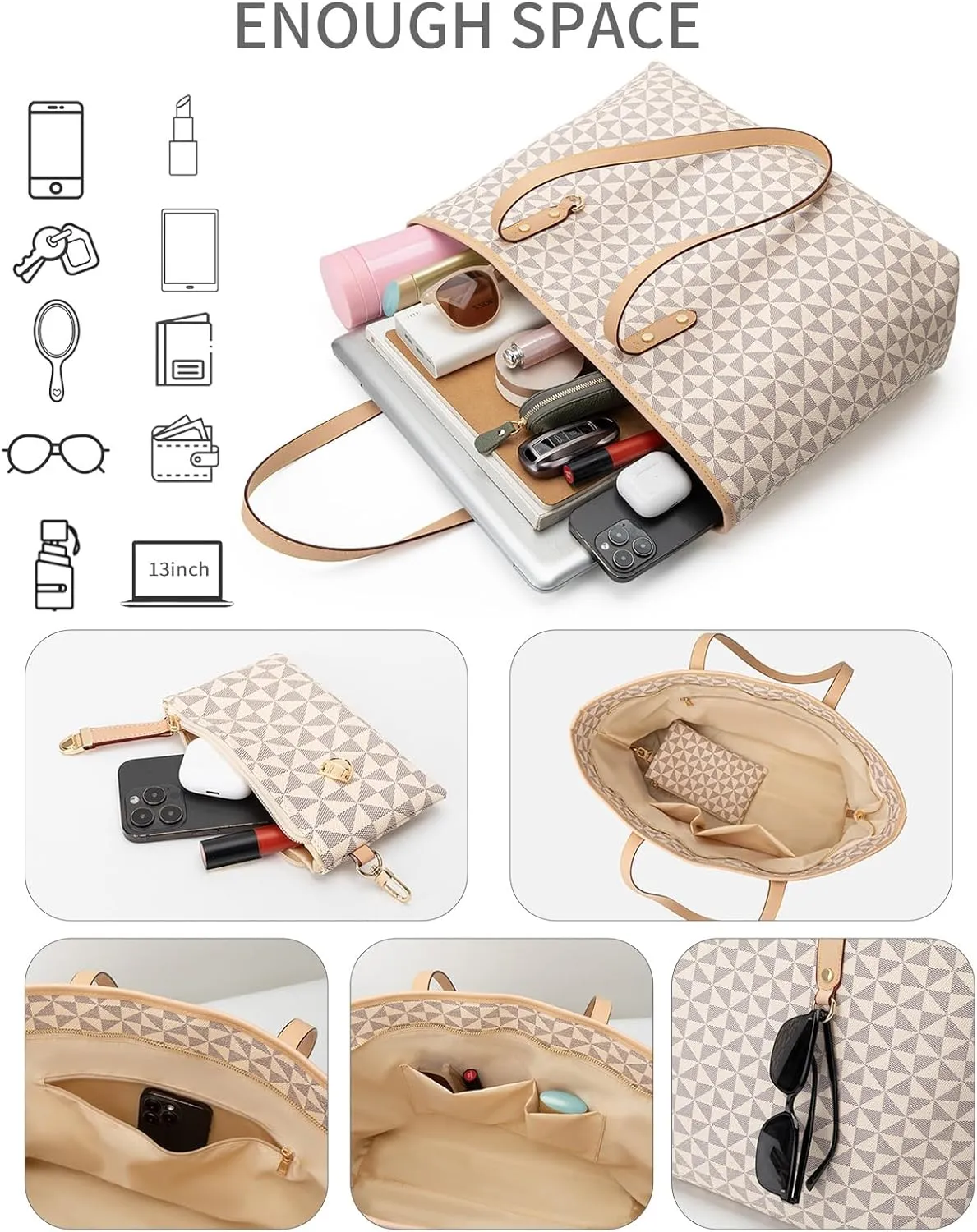 Women's Tote Top Handle Handbags Vegan Leather Designer Handbags for Women Fashion Shoulder Bag with Wallet for Ladies 2psc