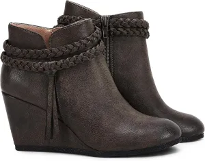 Womens Wedge Ankle Boots Braided Fringe Strap Western Heeled Fall Booties Dress Shoes