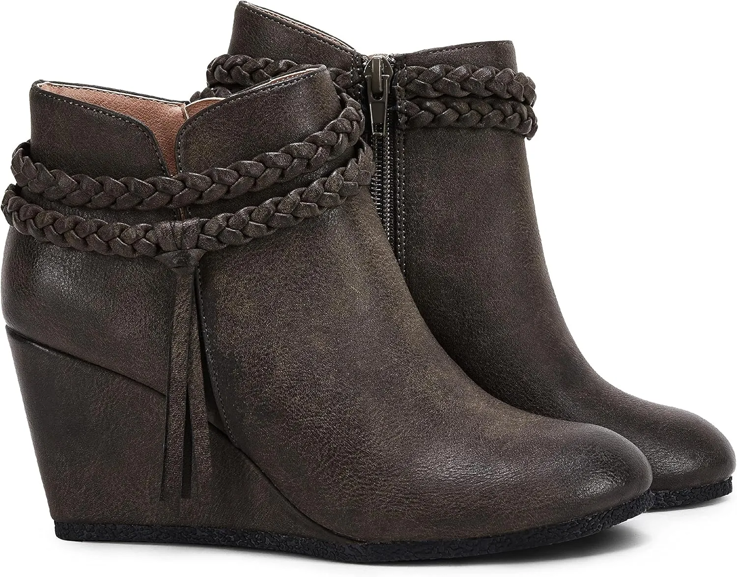 Womens Wedge Ankle Boots Braided Fringe Strap Western Heeled Fall Booties Dress Shoes