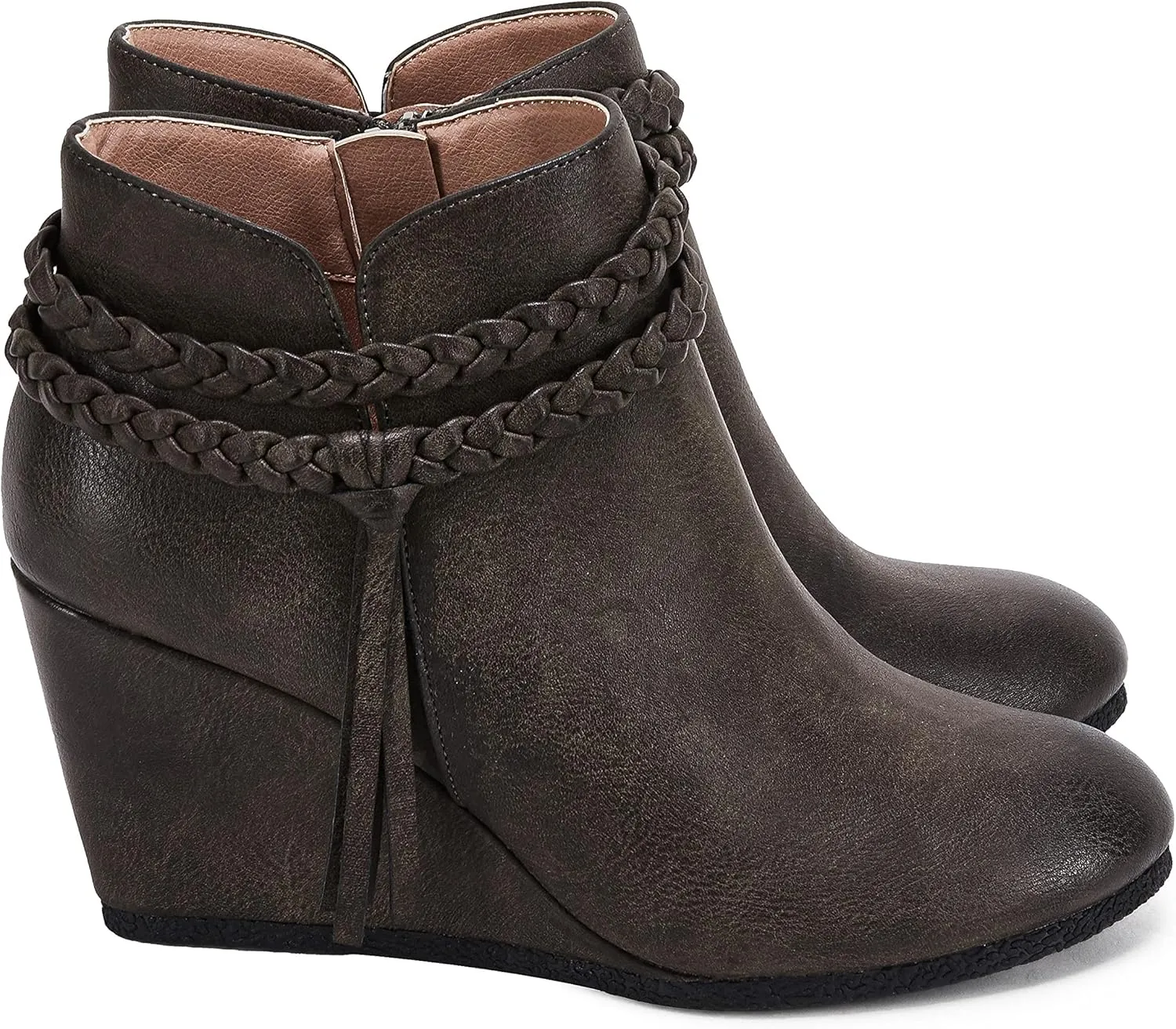 Womens Wedge Ankle Boots Braided Fringe Strap Western Heeled Fall Booties Dress Shoes