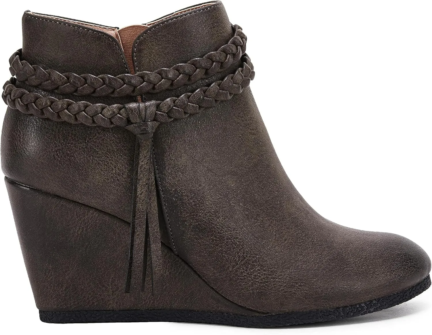 Womens Wedge Ankle Boots Braided Fringe Strap Western Heeled Fall Booties Dress Shoes