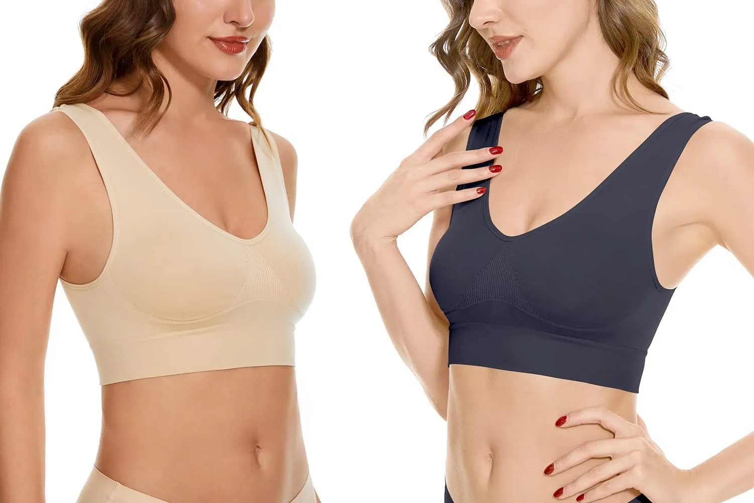 Women's Wireless Sleep Bras Unpadded Seamless Comfort Bras Throw-on Wirefree Bralettes 3 Pack