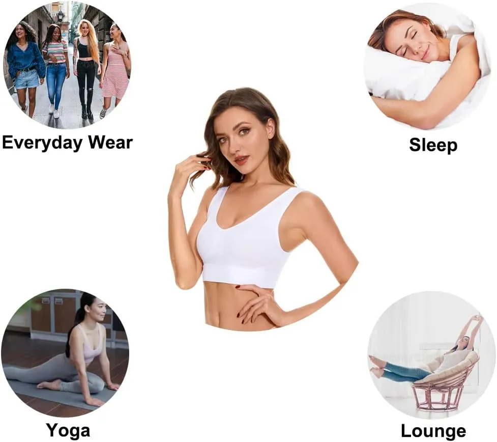 Women's Wireless Sleep Bras Unpadded Seamless Comfort Bras Throw-on Wirefree Bralettes 3 Pack