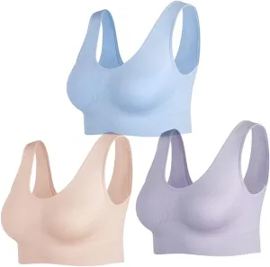 Women's Wireless Sleep Bras Unpadded Seamless Comfort Bras Throw-on Wirefree Bralettes 3 Pack