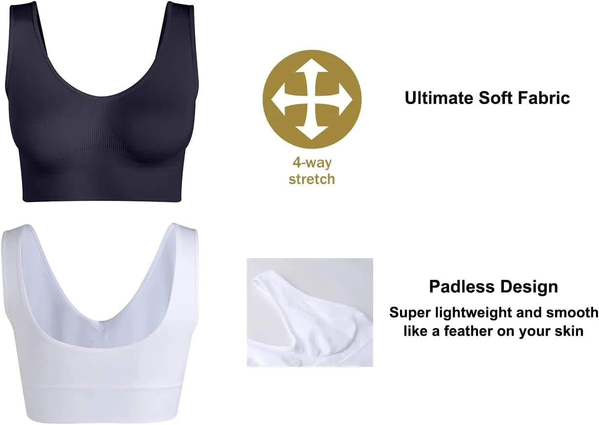 Women's Wireless Sleep Bras Unpadded Seamless Comfort Bras Throw-on Wirefree Bralettes 3 Pack