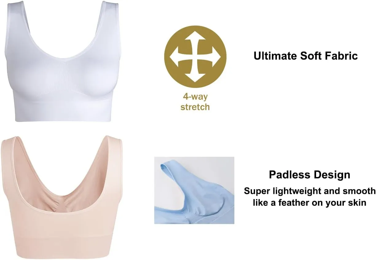 Women's Wireless Sleep Bras Unpadded Seamless Comfort Bras Throw-on Wirefree Bralettes 3 Pack